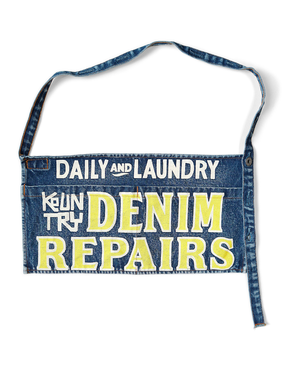 13ozデニム　ダメージドショートアドエプロン（DENIM REPAIRSpt）